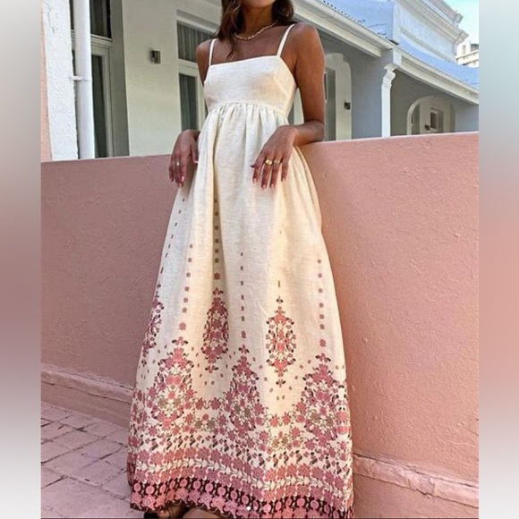 COMMENSE Ivory Cream Pink Burgundy Floral Print Cami Maxi Dress NWT - Picture 1 of 14